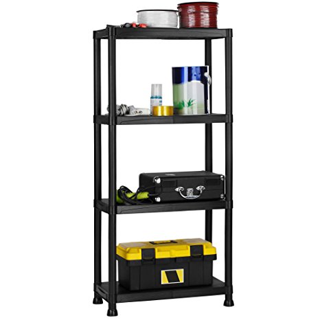 VonHaus 4 Tier Garage Shelving Unit with Wall Brackets - Heavy Duty Black Plastic Interlocking Utility Storage Shelves and Rack - Unit: 52 x 24 x 12 inches