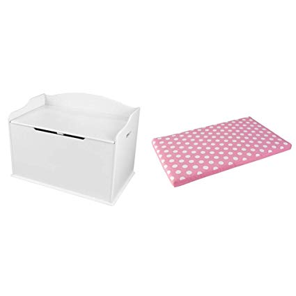 KidKraft Austin Toy Box, White & Austin Toy Box Cushion, White/Pink Polka Dots