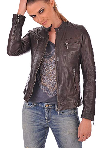 OutFit11 Women's Lambskin Leather Bomber Biker Jacket - Winter Wear - Extremely Soft & Smooth