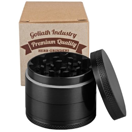 Goliath 5 Piece Titanium Spice Tobacco Weed Herb Grinder Crusher with Pollen Catcher - Premium Quality Black