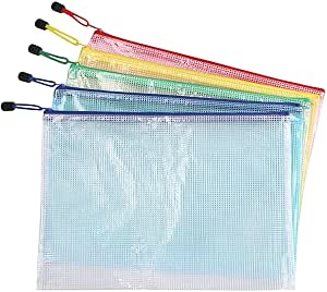 Vicloon Zip File Bag, A4 Größe Portable Mesh Dokument Tasche Farbig mit Reißverschluss für Kosmetik Büros Supplies Reise-Accessoires, 5 Farben (5pcs)