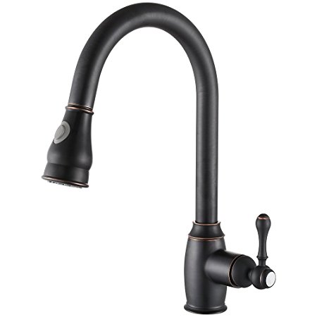 Kitchen Faucet Bronze Faucet Oil Rubbed Bronze Shower Pull Out Sprayer 360 Degree Swivel Mixer High Arc Spout Single Handle Oil Rubbed Bronze Hot & Cold Mixer LEAD-FREE Brass Body