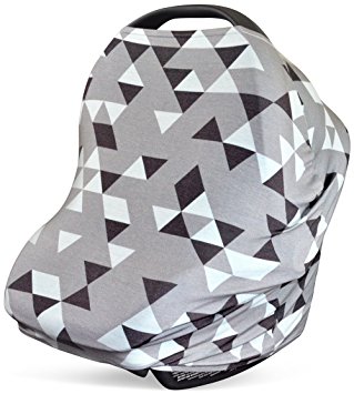 Stretchy 4-in-1 Carseat Canopy | Nursing Cover | Shopping Cart Cover | Infinity Scarf - Grey Geometric Print | Best Baby Gift for Boys & Girls | Fits Most Infant Car Seats | For Breastfeeding Moms
