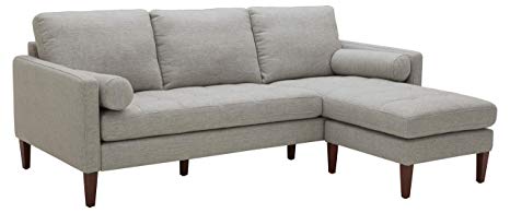 Rivet Aiden Mid-Century Sectional with Tapered Wood Legs, 86"W, Light Grey