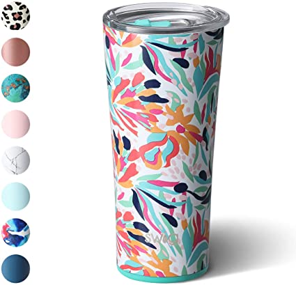 Swig Life 22oz Triple Insulated Stainless Steel Skinny Tumbler with Lid, Dishwasher Safe, Double Wall, and Vacuum Sealed Travel Coffee Tumbler in our Wild Flower Pattern (Multiple Patterns Available)