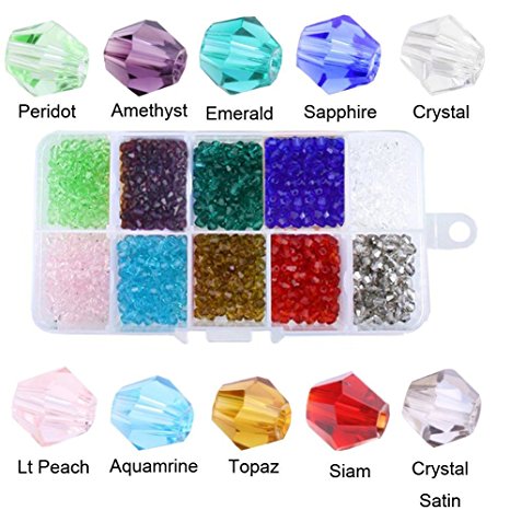 Bingcute 1000pcs 4mm Faceted Crystal Bicone Glass Beads For Jewelry Making (4mm)