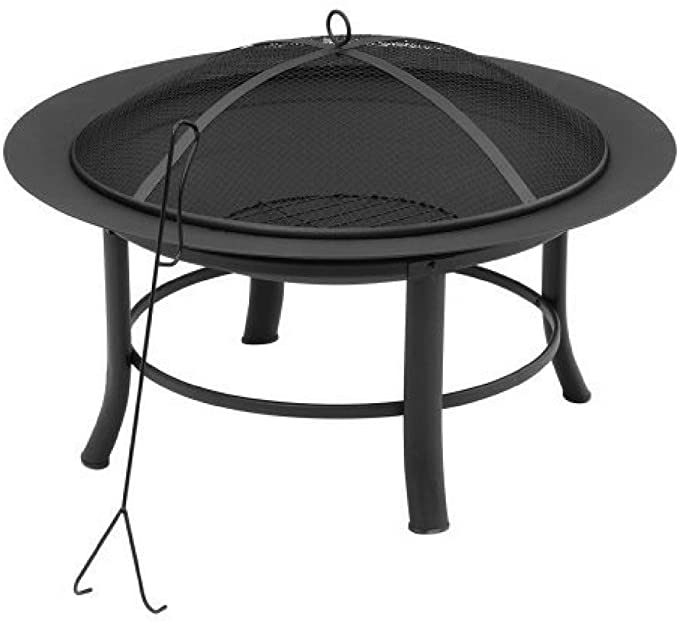 Mainstay 28" Fire Pit Includes a Spark Guard Mesh Lid with Lid Lift Features a Durable, High-Temperature Heat-Resistant Finish (1)