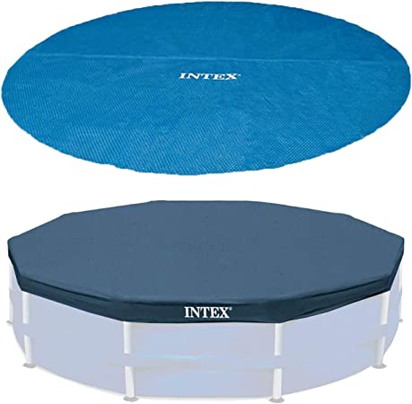 Intex 15 Foot Round Debris Cover and Vinyl Solar Cover for Above Ground Pools