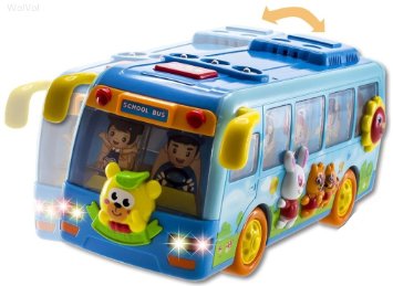 WolVol Shaking Musical Fun Small School Bus Toy with Flashing Lights, Moves and rides on its own, shakes & swings side to side, Option to turn off sound while in action