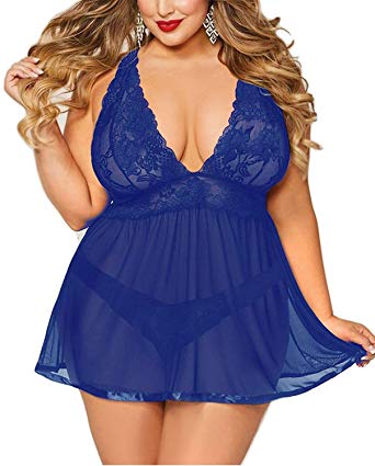 TGD Sexy Lingerie Plus Size Babydoll Set for Women Open Back Style Lace Chemise