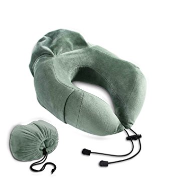 Travel Neck Pillow - HEIRBLS Therapeutic Memory Foam Travel Bed Rest Pillows ( Grey )