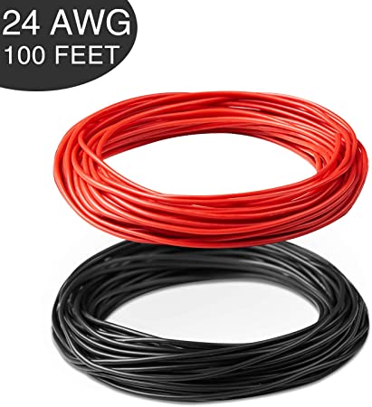 Bryne 24 Gauge Ultra Flexible Silicone Wire 100 Ft [50 Ft Red and 50 Ft Black],40 Strands 0.08mm of Tinned Copper,High and Low Temperature Resistance -60~200 Degree C (24 AWG, Red&Black)