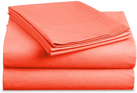 BASIC CHOICE Bed Sheet Set - Brushed Microfiber 2000 Bedding - Wrinkle, Fade, Stain Resistant - Hypoallergenic - 4 Piece (Full, Bright Coral)