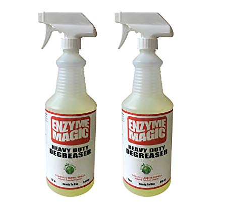 ENZYME MAGIC Heavy Duty Degreaser; Industrial Strength to Clean Grease,Oil&Stains of Concrete, Decks, Floors, Tools, auto Parts. Non-Toxic,Natural ((2) 32oz Ready-to-Use Spray Bottles)