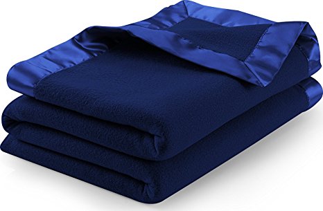 Sateen Polar Fleece Blanket (Queen, Navy) - Extra Soft Brush Fabric, Super Warm Bed Blanket, Lightweight Couch Blanket, Sateen Ribbon Edges, Easy Care - by Utopia Bedding