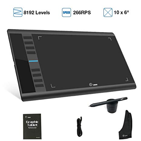 Graphics Tablet M708 UGEE 10 x 6 inch Large Active Area Drawing Tablet with 8 Hot Keys, 8192 Levels of Pressure Sensitivity Pen, Professional Graphic Tablets for Paint, Design, Digital Art Creation Sketch