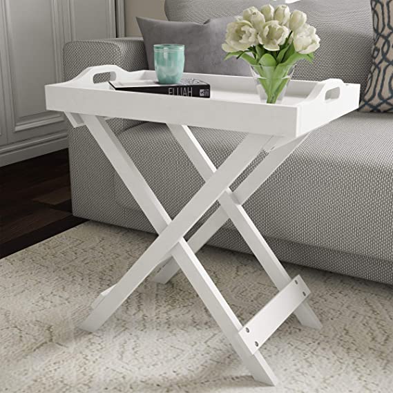 Lavish Home Display and Home Accent Table with Removable Tray Top (White)