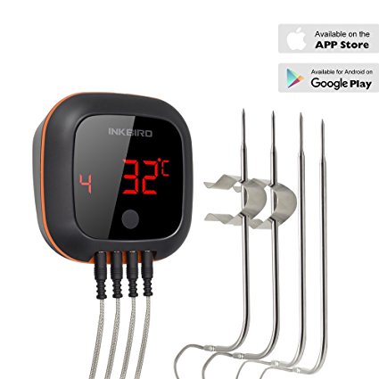 Inkbird IBT-4XS Bluetooth Wireless BBQ Charge Thermometer ℉/℃ with Magnetic Assembly, Built-in battery 1000mAh, Screen Rotate, for Barbecue, Meat, Roast, Oven, Grill IBT-4XS 4 Sensors