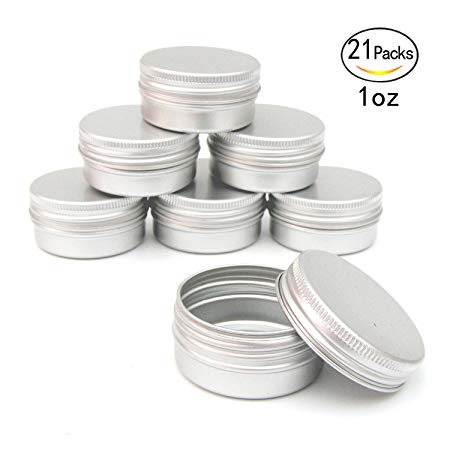 Healthcom 1oz Metal Tin Steel Flat Silver Metal Tins Jars Empty Slip Slide Round Tin Containers With Tight Sealed Twist Screwtop Cover,21Pcs