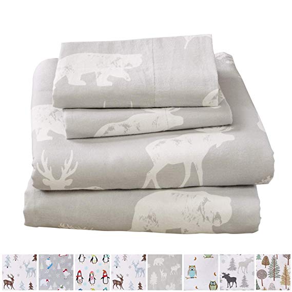 Home Fashion Designs Stratton Collection Extra Soft Printed 100% Turkish Cotton Flannel Sheet Set. Warm, Cozy, Lightweight, Luxury Winter Bed Sheets Brand. (Queen, Forest Animals)