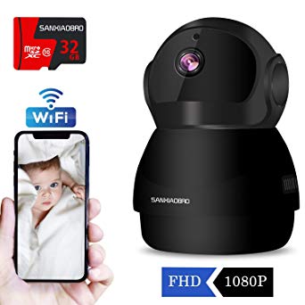 WiFi Security Indoor Camera 1080P, Include 32GB Card FHD Wireless IP Pet Baby Monitor Cam,Home Surveillance Dome Nanny Cameras,Two-Way Audio,Motion Detection