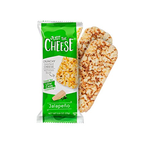 Just the Cheese Bars, Crunchy Baked Low Carb Snack Bars. 100% Natural Cheese. High Protein and Gluten Free, Jalapeno (12 Two-Bar Packs)