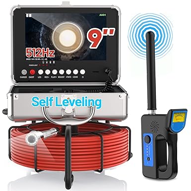Sewer Camera with Locator, Anysun Self Leveling Sewer Inspection Camera 100ft with 9'' IPS Screen and DVR Recorder 16GB Card, Pipe Camera 512hz Transmitter, Plumbing Drain Camera for Pipe Inspection