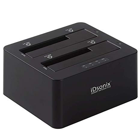 iDsonix USB 3.0 Dual Bay Hard Drive Docking Station to SATA (SATA I/II/III) 2.5/3.5-Inch HDD SSD, Offline Clone Function and UASP Protocol and 2 x 8TB Supported -Black