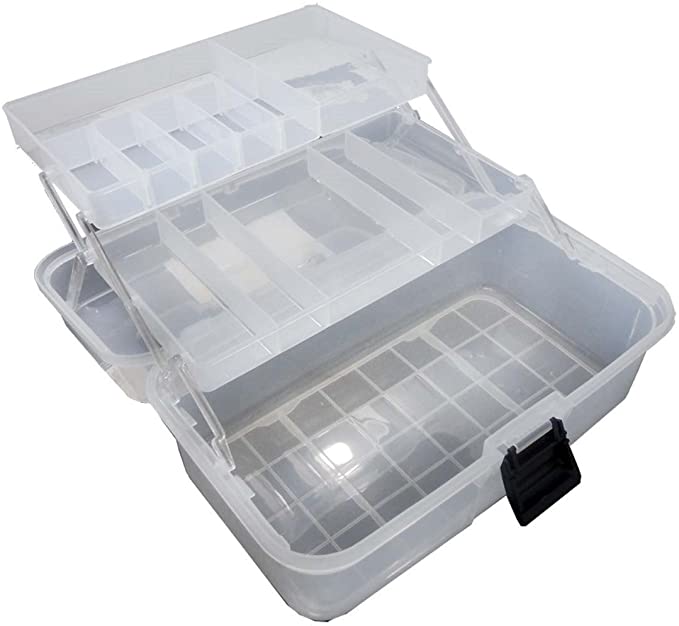 12.5 x 6 x 6 Inch Clear Plastic Storage Box With 2 Tiered Trays
