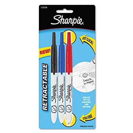 Sharpie Retractable Ultra Fine Point Permanent Markers, 3 Colored Markers(1735794)