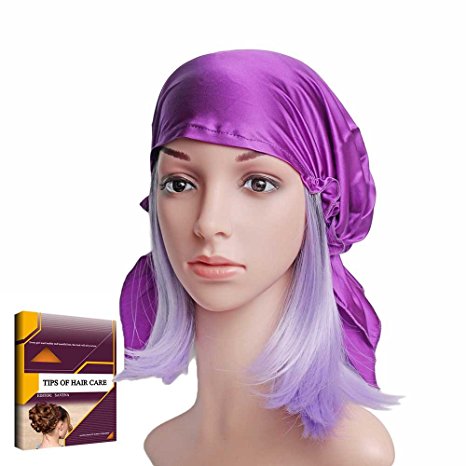 Savena 100% Mulberry Silk Night Sleeping Cap for Long Hair Bonnet Hat Smooth Soft Many Colors, Hair Care Ebook Included (Violet)