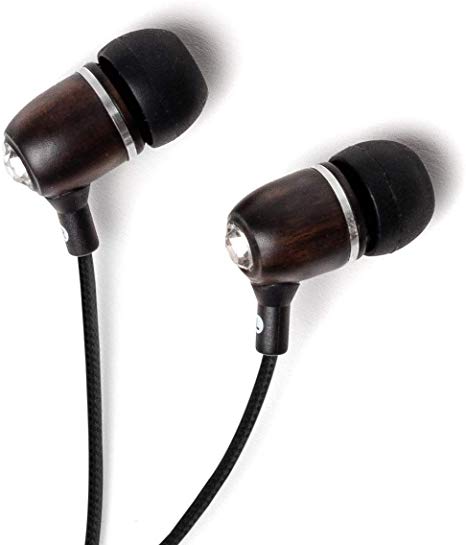 Symphonized Bling Premium Genuine Wood in-Ear Noise-isolating Headphones with Mic and Nylon Cable (Black)