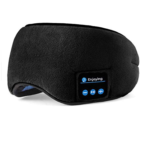 Bluetooth Sleep Headphones Sleeping Eye Mask, D-MONKEY Wireless Travel Music Headsets Eyes Cover with Built-in Earphones Handsfree Microphone Soft