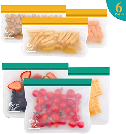 OrgaWise Reusable Sandwich bags(6 pack) Extra Thick PEVA BPA free reusable ziplock luch bag for Lunch, Meal Prep, Snack, Liquid, Fruit, Home Organization (6Pack Reusable Sandwich bag)