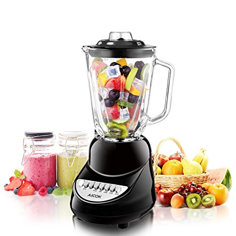 Aicok Smoothie Blender, Ice Crush Blender, Household Blender, 6-Cup Chopper, 10-Speed Glass Jar Blender, Mixing Ice Crush, Smoothie and Dessert, 50oz, FDA Certified Juice Blender