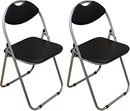 Harbour Housewares Black Padded, Folding, Desk Chair - Pack of 2