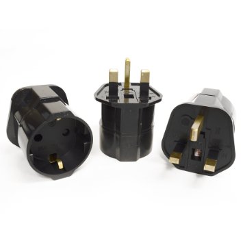 Orei GP-023 Schuko European to UK Grounded Plug Adapter - 3 Pack