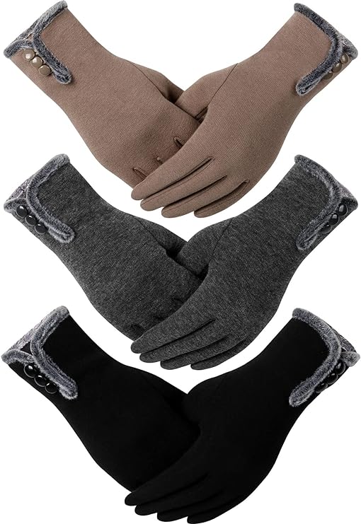 Dimore 3 Pairs Winter Gloves for Women Cold Weather Girls With Touch Screen Fingers Warm Thick Texting Bulk Wholesale