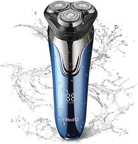 YOHOOLYO Men's Electric Rotary Shavers Electric Razors Wet and Dry Electric Shaver Rechargeable with Pop-up Trimmer LED Display (Silver-Blue)