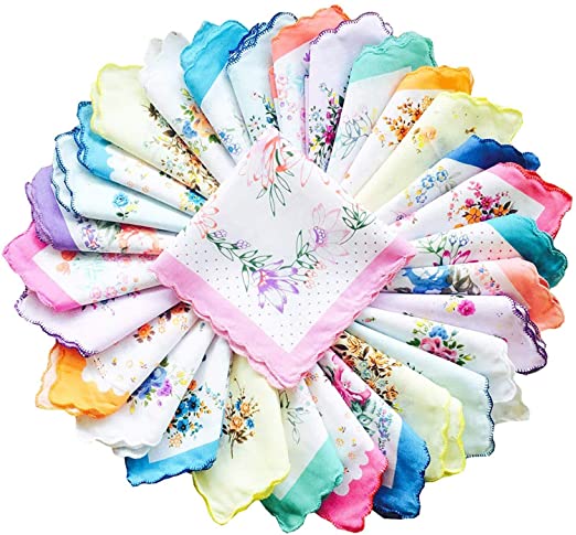 S4S Womens Vintage Floral Print Cotton Colorful Ladies Handkerchiefs Hankies Bulk