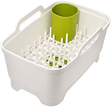 Joseph Joseph 85101 Wash & Drain Plus Dishpan and Dish Rack Utensil Holder Set with Dishwashing Basin Dryer Dish Rack Drainer Plug Carrying Handles, White