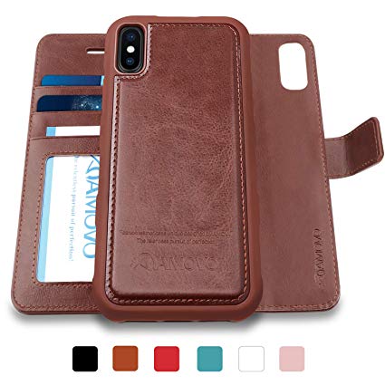 AMOVO Case for iPhone Xs Max [2 in 1] iPhone Xs Max Wallet Case Detachable [Vegan Leather] [Hand Strap] [Magnetic Closure] iPhone Xs Max Folio Flip Case (6.5’’) with Gift Box Package (Brown)