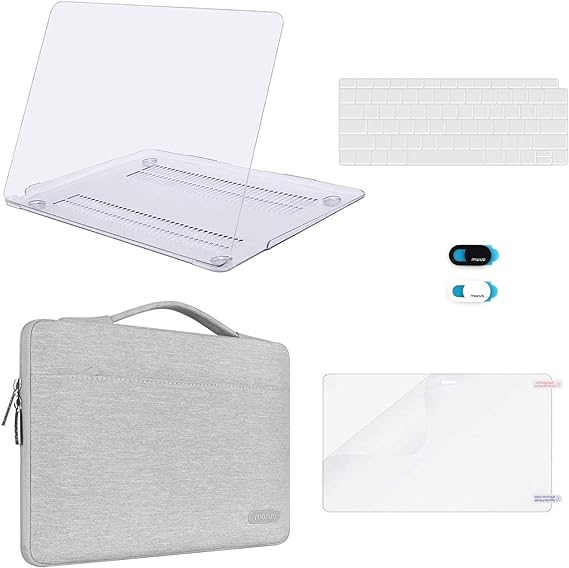 MOSISO Compatible with MacBook Air 13 inch Case 2022 2021 2020 2019 2018 Release A2337 M1 A2179 A1932 Retina Display, Plastic Hard Shell&Bag&Keyboard Skin&Webcam Cover&Screen Protector, Clear&Gray