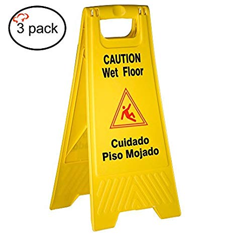 TigerChef TC-20259 Yellow Wet Floor Caution Sign, 2-Sided Fold-Out, Floor Safety Sign, 24" by 12" Cuadado Piso Mojado (Pack of 3)