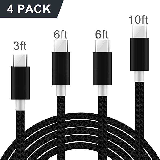 USB Type C Cable, Mifeng 4-Pack (3ft 6ft 6ft 10ft) USB-C to USB A 2.0 Nylon Braided Fast Charging Cord for Samsung Galaxy S9 S8 Plus Note 9 8,Google Pixel XL,Moto Z Z2,LG V20 Nintendo (Black White)