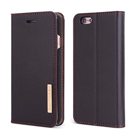 iPhone 6S Case, iPhone 6 Case, BENTOBEN Genuine Leather Folio Flip Wallet Case Magnetic Closure Stand 3 Credit Card Slots Cash Compartment Business Men Protective Cover for iPhone 6 / 6S 4.7", Brown