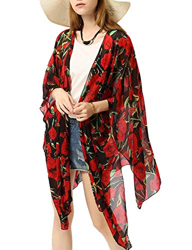 Vivilover Women’s Floral Sheer Chiffon Beach Cover up Kimono Cardigan Blouse Top