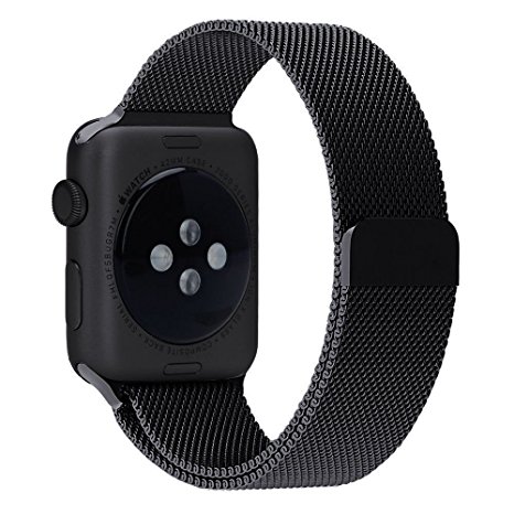 Apple Watch Band,Piqiu Fully Magnetic Closure Clasp Mesh Loop Milanese Stainless Steel Bracelet Strap for Apple Watch Sport & Edition 42mm All Models No Buckle Needed -- Black