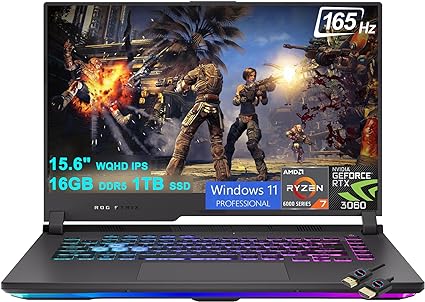 ROG Strix G15 Gaming Laptop | 15.6" WQHD 165Hz 100% DCI-P3 | AMD 8-Core Ryzen 7 6800H (&gt;i7-11370H) | 16GB DDR5 1TB SSD | GeForce RTX 3060 6GB Graphics | USB-C Backlit Win11Pro + HDMI Cable