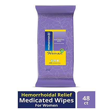Preparation H Women’s Flushable Medicated Hemorrhoid Wipes, Burning and Itching Relief with Cucumber, Aloe, Vitamin E, Shea Butter and Chamomile, Package (48 Count)